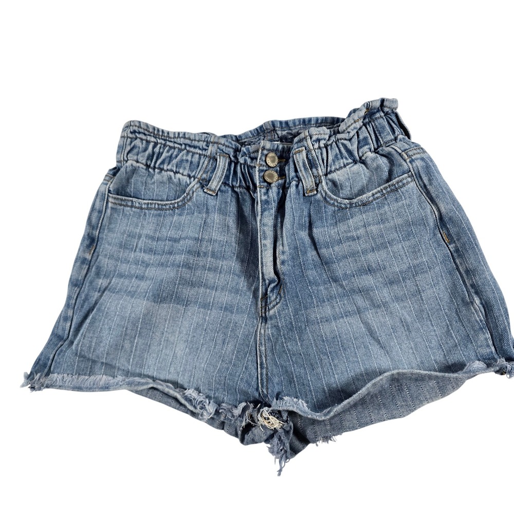 KanCan  Womens Medium Wash Chevron Pinstripe Paperbag Denim‎ Shorts VBK1657
